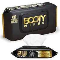 Booty Wipes For Him flushable wet wipes – matte black and gold packaging, 80 wipes per pack